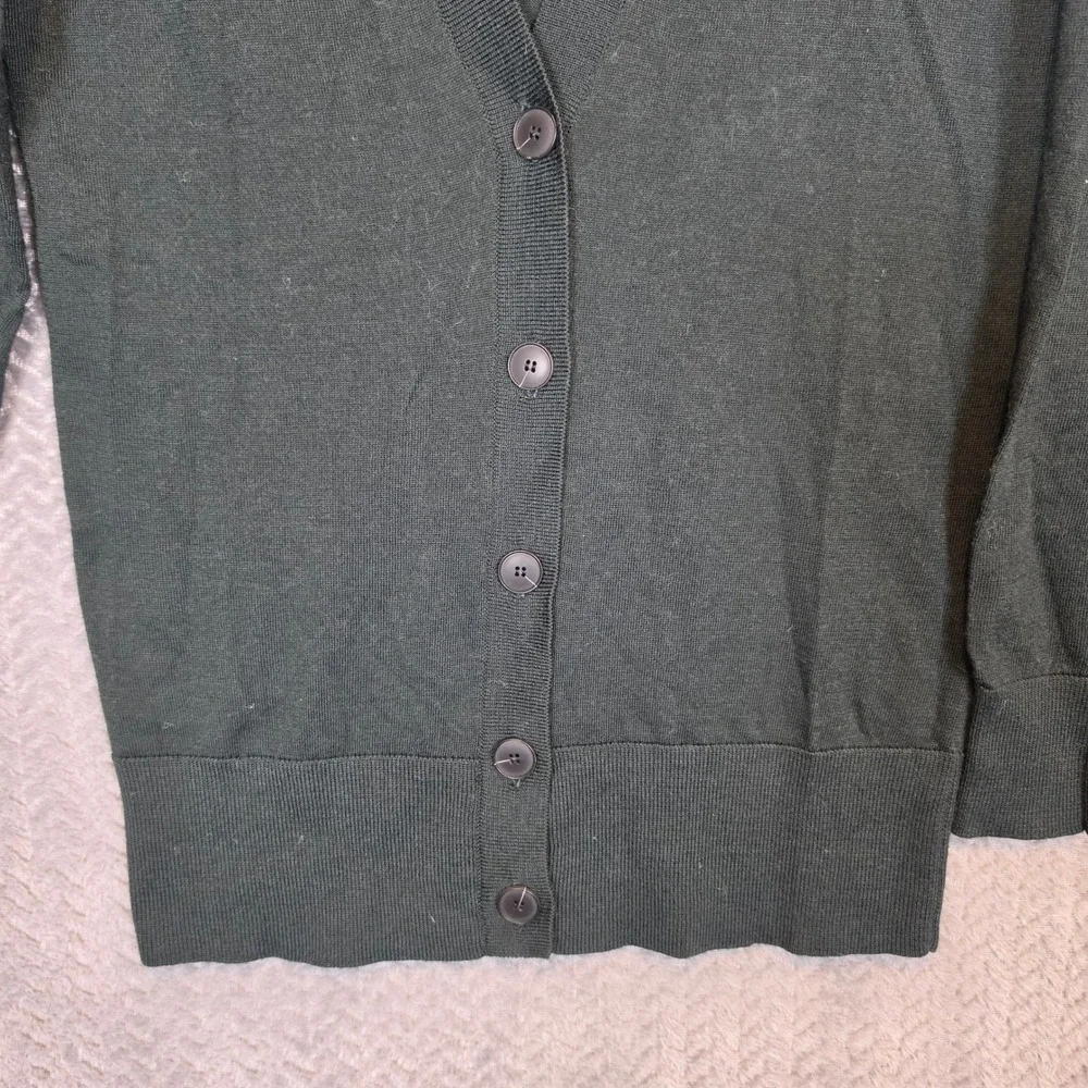 LOFT Womens Forest Green Wool Blend V-Neck Button Front Cardigan Sweater Small